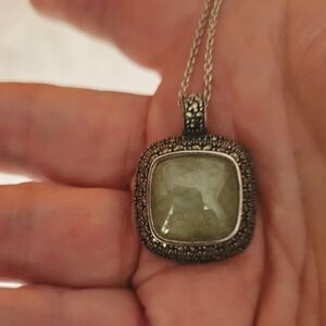 Beautiful  Jade and Marcasite Pendant and Chain Sterling Silver